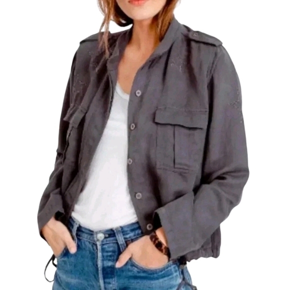 Rails Rowen Embroidered Moon & Stars Military Jacket in Gray Casual Women's XS - Picture 3 of 9